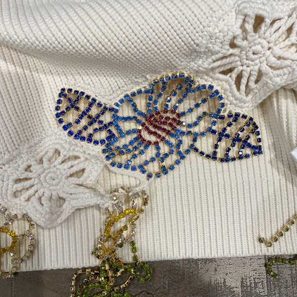 AREA NYC cropped crystal embellished ribbed cotton blend sweater - Picture 7 of 8